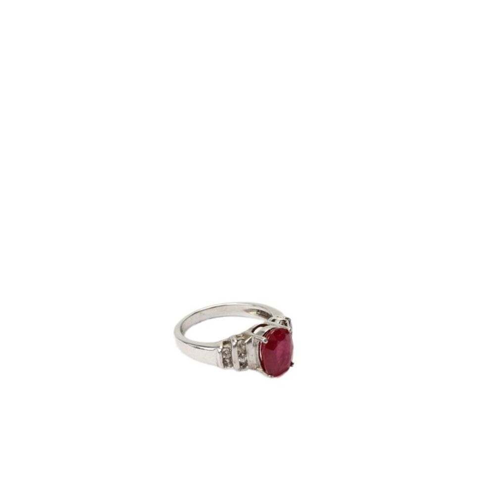 Designer Womens 925 Silver Glass Filled Ruby + White Topaz Cocktail Ring Sz 7 5g